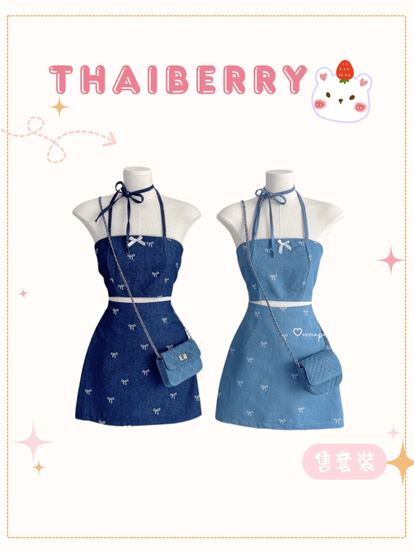 (預購) 繞脖 綁帶 牛仔裙裝