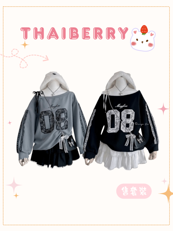 (預購) 泰國 斜肩蝴蝶結長袖套裝 七色