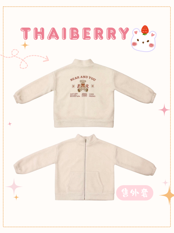 (預購) 羊羔毛 蝴蝶結小熊外套 米色